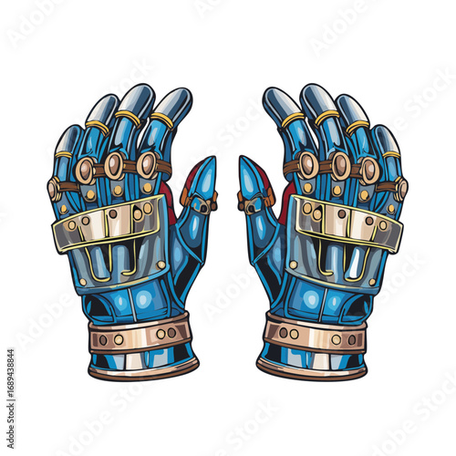 Two armored gloves hands illustration steampunk protection antique design