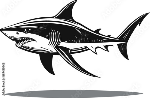 Shark Icon: A stylized depiction of a great white shark, showcasing its powerful form and predatory nature in a dramatic illustration.