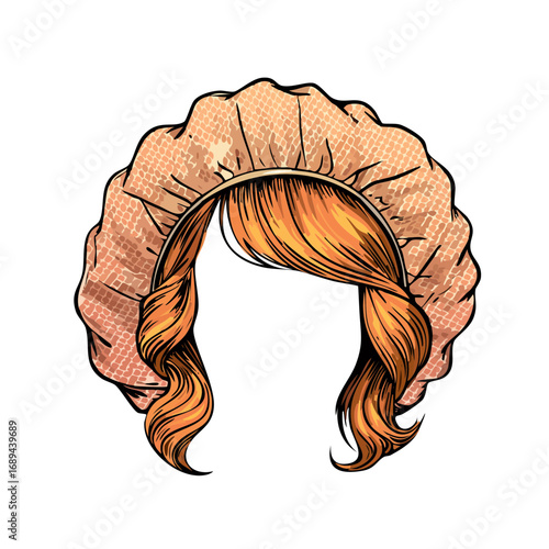 Vintage Hair Bonnet with Braided Hair Illustration Costume Design Element