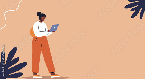 Young Black woman in glasses using a laptop, representing modern remote work, online learning, or a digital lifestyle.