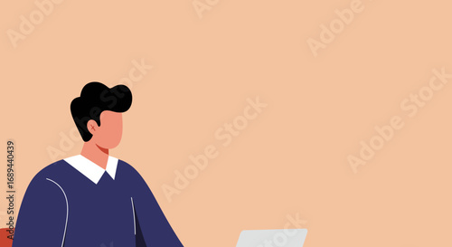 Vector illustration of a focused man using a laptop, ideal for concepts of online learning, remote work, or digital business.
