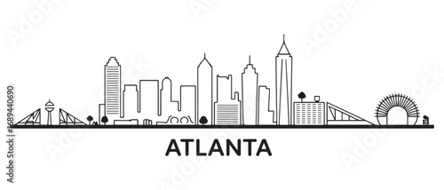 Atlanta city Line Art skyline horizontal banner. Black Atlanta city, USA. Vector template for your design. with white background