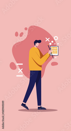 Man planning or scheduling tasks on a calendar with a pencil. Represents organization, productivity, business management, and timekeeping.