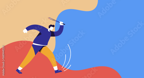 Dynamic illustration of a person mid-action, preparing to throw sticks. Represents focus, challenge, sport, and achieving goals. Ideal for business, lifestyle, and athletic themes.