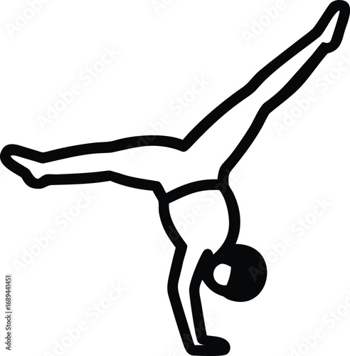 Gymnast performing a handstand with legs extended in a dynamic silhouette
