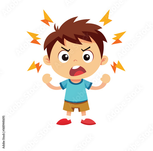 Frustrated Boy Vector Illustration – Emotional Expression on White Background.