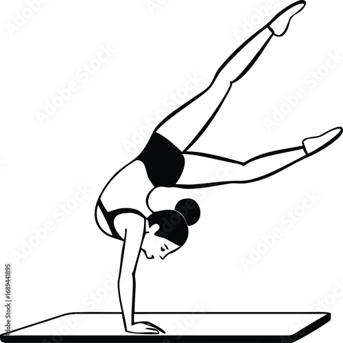 Gymnast performing a handstand split pose silhouette