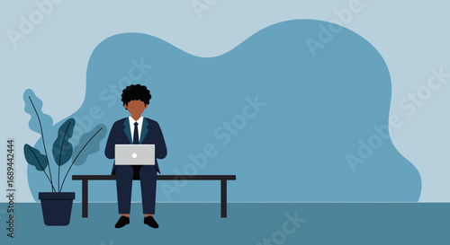 Professional man working remotely on a laptop, embodying modern business and technology in a minimalist setting. Ideal for digital communication concepts.