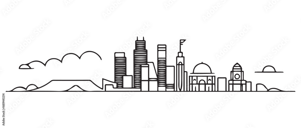 Obraz premium Los Angeles Line Art skyline. Travel Los Angeles famous landmarks. Business and tourism concept for presentation, banner, web site. with white background