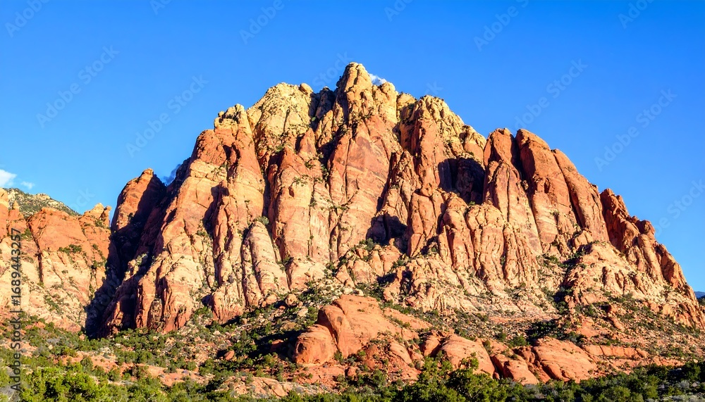 Fototapeta premium Red rock mountain peak against a clear sky