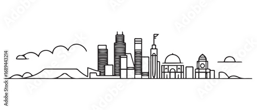 Los Angeles Line Art skyline. Travel Los Angeles famous landmarks. Business and tourism concept for presentation, banner, web site. with white background