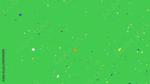 Multicolored confetti falling in front of green screen. Celebration animation for event or pride.