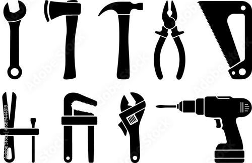 Hand and Power Tools Silhouettes Vector Graphic Bundle – Essential Workshop and Repair Icons