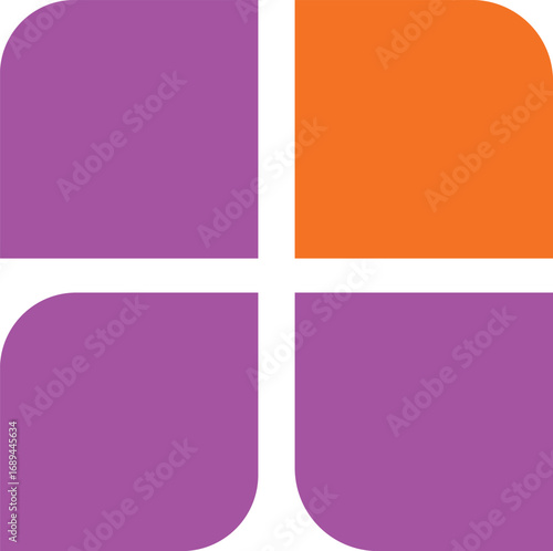 Abstract geometric logo design with four rounded purple and orange squares forming a plus symbol, a versatile vector graphic element for branding a322.eps