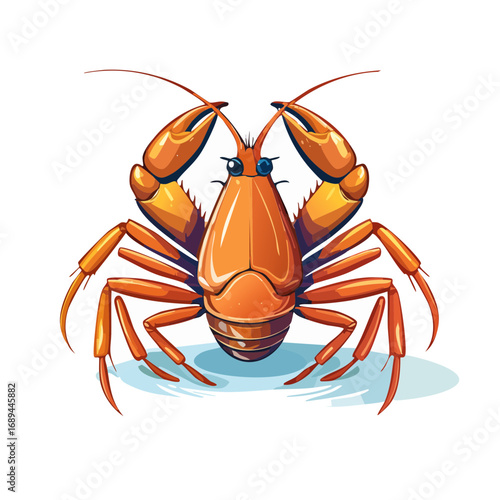 Cartoon Crustacean with Claws Orange Marine Life Illustration on Black Background