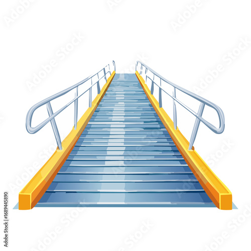 Cartoon Elevated Walkway Pedestrian Bridge with Railings Isolated on Black Background Perspective View