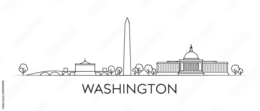 Fototapeta premium Washington Line Art skyline silhouette. Landscape Washington DC. Vector illustration. with white background