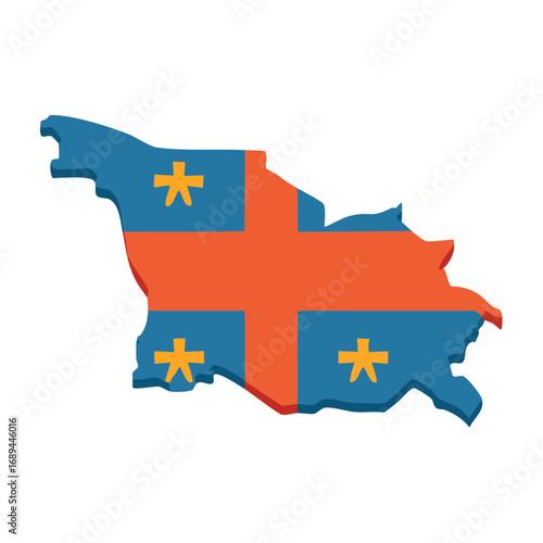 Stylized Map of a Country with a Flag Design with Orange Cross and Blue Background