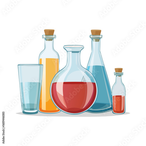 Glassware and Bottles with Colored Liquid Fill - Graphic Composition