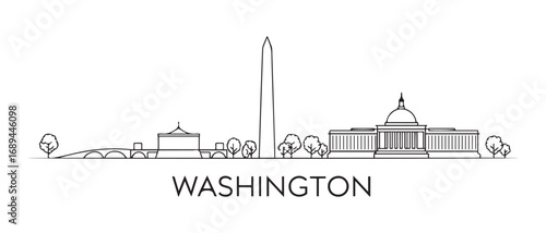 Washington Line Art skyline silhouette. Landscape Washington DC. Vector illustration. with white background