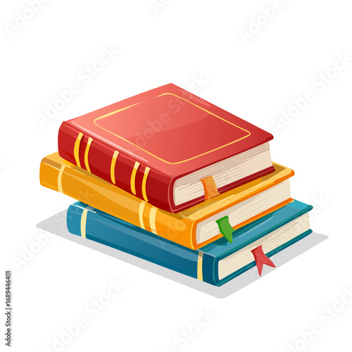 Stack of colorful books with bookmarks vector illustration Education learning knowledge reading literature library