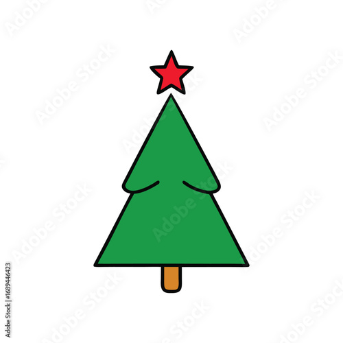 Minimalist Christmas Tree with Red Star Holiday Greeting Card Vector illustration.