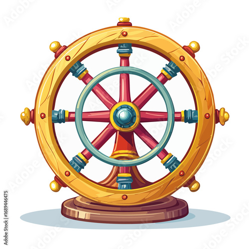 Cartoon wooden ship wheel illustration nautical control steering device vintage vessel symbol