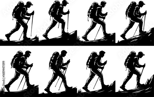 Mountain Hiking & Outdoor Adventure Vector Graphics Bundle – Explore Nature with Silhouettes & Icons