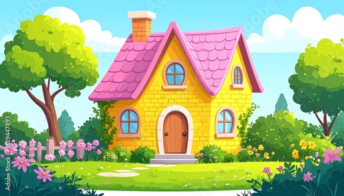 Wallpaper Mural Colorful cartoon house in a garden Torontodigital.ca