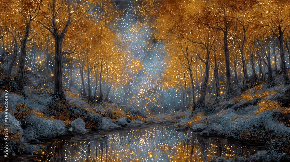 Naklejka premium golden forest under a cosmic sky