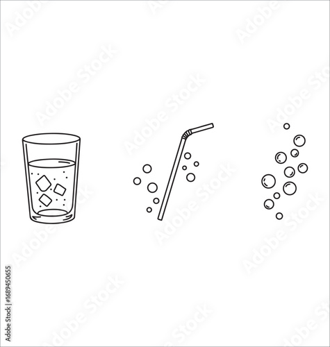 Illustration of a Refreshing Drink with Ice Cubes Straw and Bubbles on a Clean White Background Perfect for Food Blogs and Beverage Concepts