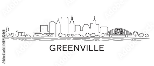 Greenville Line Art skyline silhouette. Landscape Greenville, South Carolina. Vector illustration. with white background