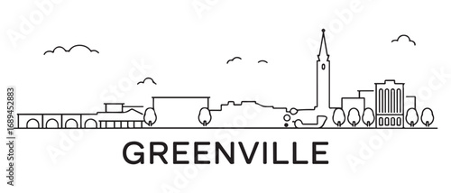 Greenville Line Art skyline silhouette. Landscape Greenville, South Carolina. Vector illustration. with white background
