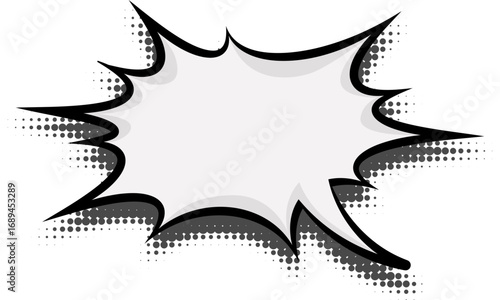 Manga speech bubble for comics. Anime box frame for text with halftone effect. Cartoon explosion cloud for dialogues and messages.