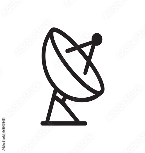 Minimalist Satellite Dish Icon Illustration Communication Technology and Global Connectivity Symbolism in Simple Black and White Design