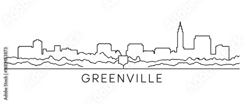 Greenville Line Art skyline silhouette. Landscape Greenville, South Carolina. Vector illustration. with white background