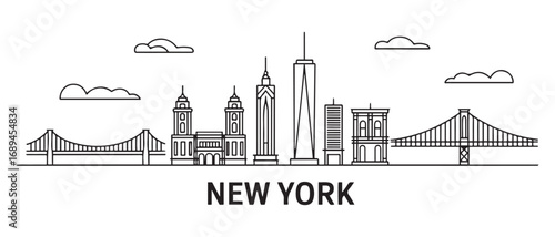 New York Line Art skyline. Travel New York famous landmarks. Business and tourism concept for presentation, banner, web site. with white background