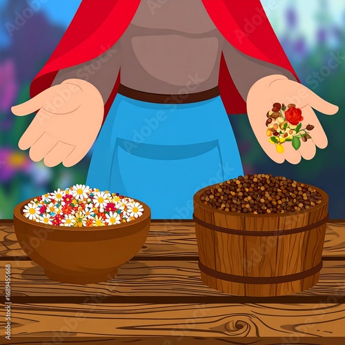 Woman offering flower and seed blends