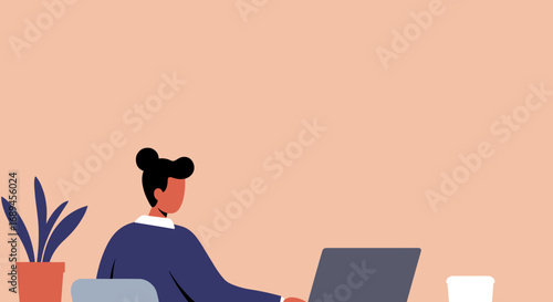 A focused person works diligently on a laptop at a desk with a potted plant, illustrating productivity, remote work, or online learning. Ideal for business, technology, and lifestyle concepts.
