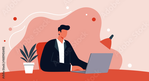 Professional businessman focused on work at his laptop, symbolizing productivity, remote work, and modern office efficiency.