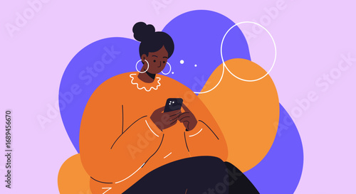 Engaged young woman using her smartphone for communication and social media. Illustrates digital connectivity, online interaction, and modern lifestyle.