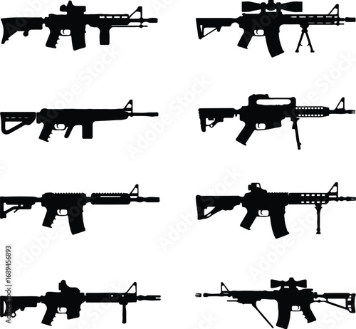 Assault Rifle Silhouette Icon Vector Design Military Weapon Gun Silhouette Symbol Set