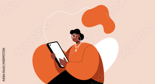 Modern woman engaging with her smartphone, representing digital communication, social media, online business, and mobile technology for a connected lifestyle.