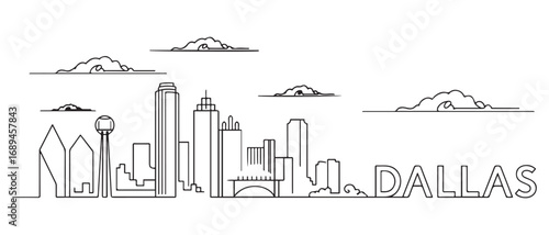 Dallas line Art City urban skyline. Modern minimalist cityscape graphic, perfect for travel, banners. with white background