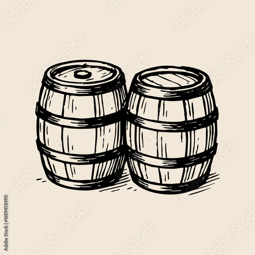 Hand Drawn  Beer Kegs Wedding Illustration Collection