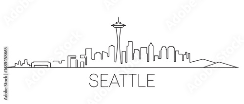 Seattle line Art City urban skyline. Modern minimalist cityscape graphic, perfect for travel, banners. with white background
