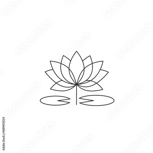 Line Art Lotus Flower in Pond