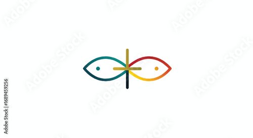 Ichthys symbol and Christian cross icon representing Jesus Christ in modern line art design