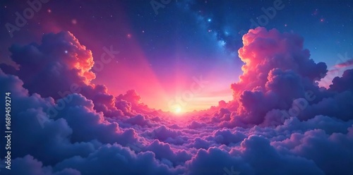 Enchanted twilight sky ablaze with vibrant, otherworldly hues  Magical colors paint the clouds with ethereal brilliance, a breathtaking celestial spectacle  ,  fairytale,  awe-inspiring