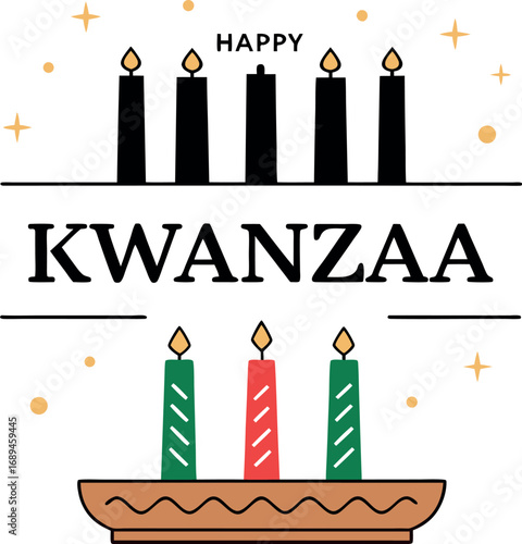 Vector art of happy kwanzaa with seven lit candles and stars